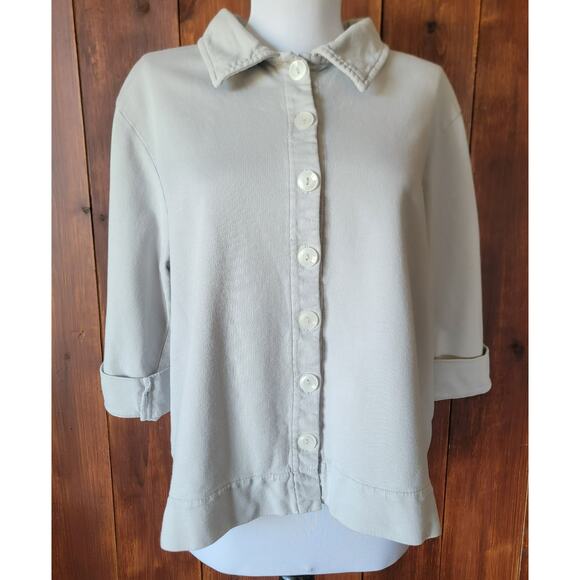 Fresh Produce Women L Light Blue-Gray Babydoll Jacket 3/4 Sleeve Button Front - Picture 1 of 11